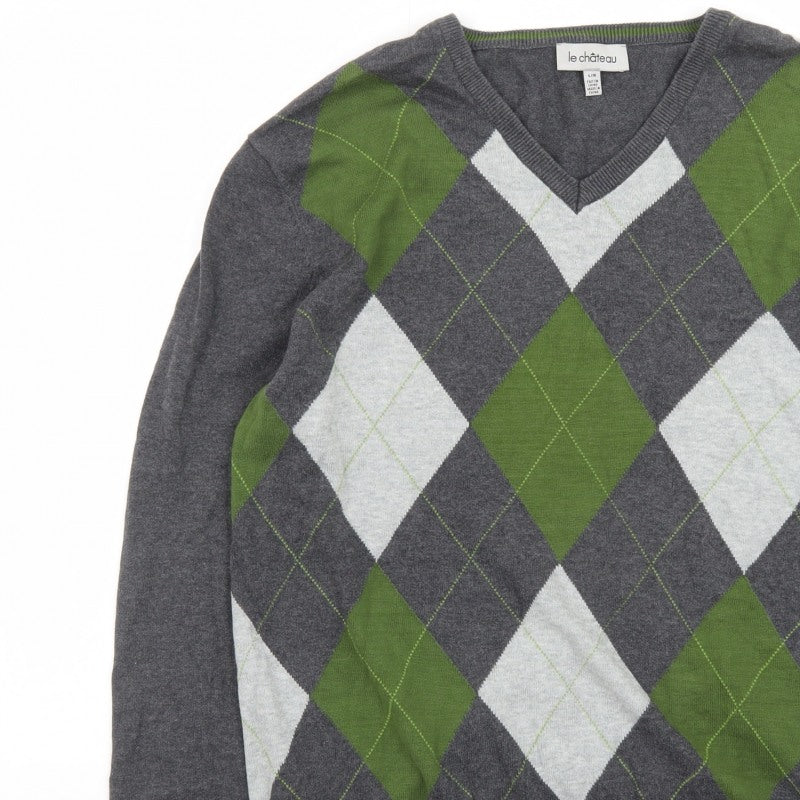 Additional view of Le Château Men’s Grey Argyle V-Neck Knit jumper L
