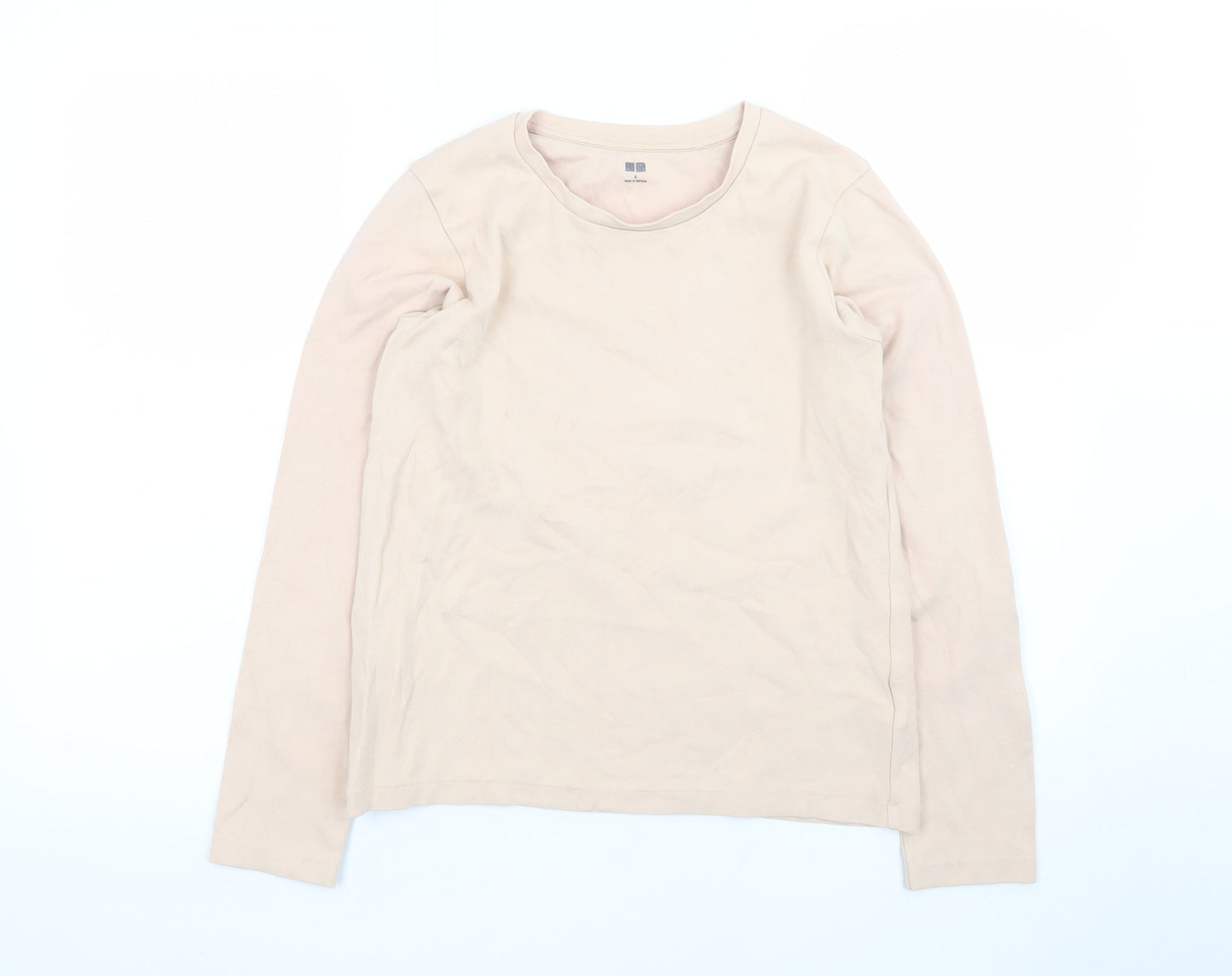 Uniqlo Women's Beige Long Sleeve Cotton Stretch T-Shirt Size S