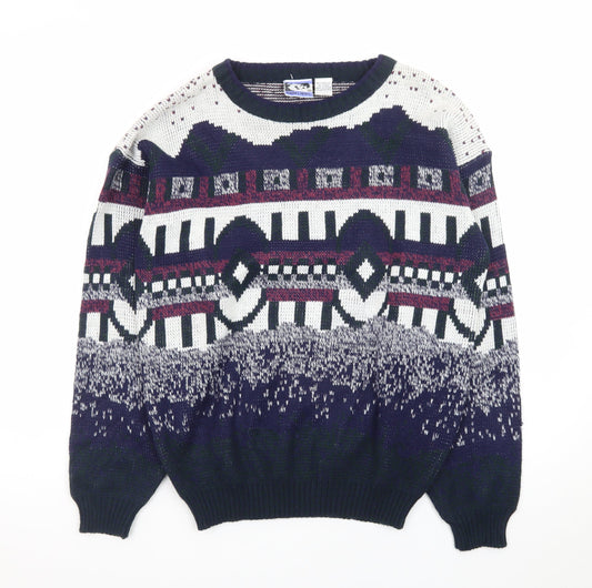 Todays News Mens Multicoloured M Geometric Chunky Knit 80s Jumper
