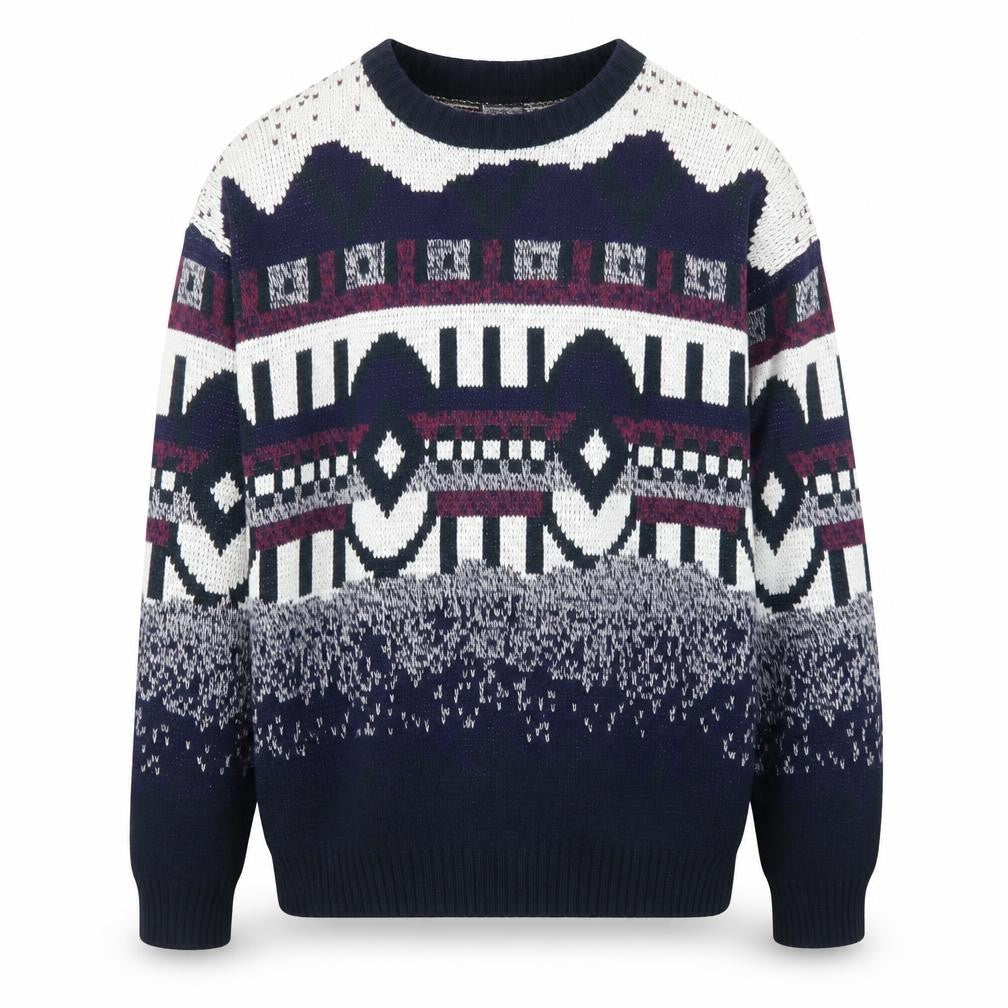 Todays News Mens Multicoloured M Geometric Chunky Knit 80s Jumper