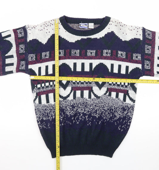 Todays News Mens Multicoloured M Geometric Chunky Knit 80s Jumper