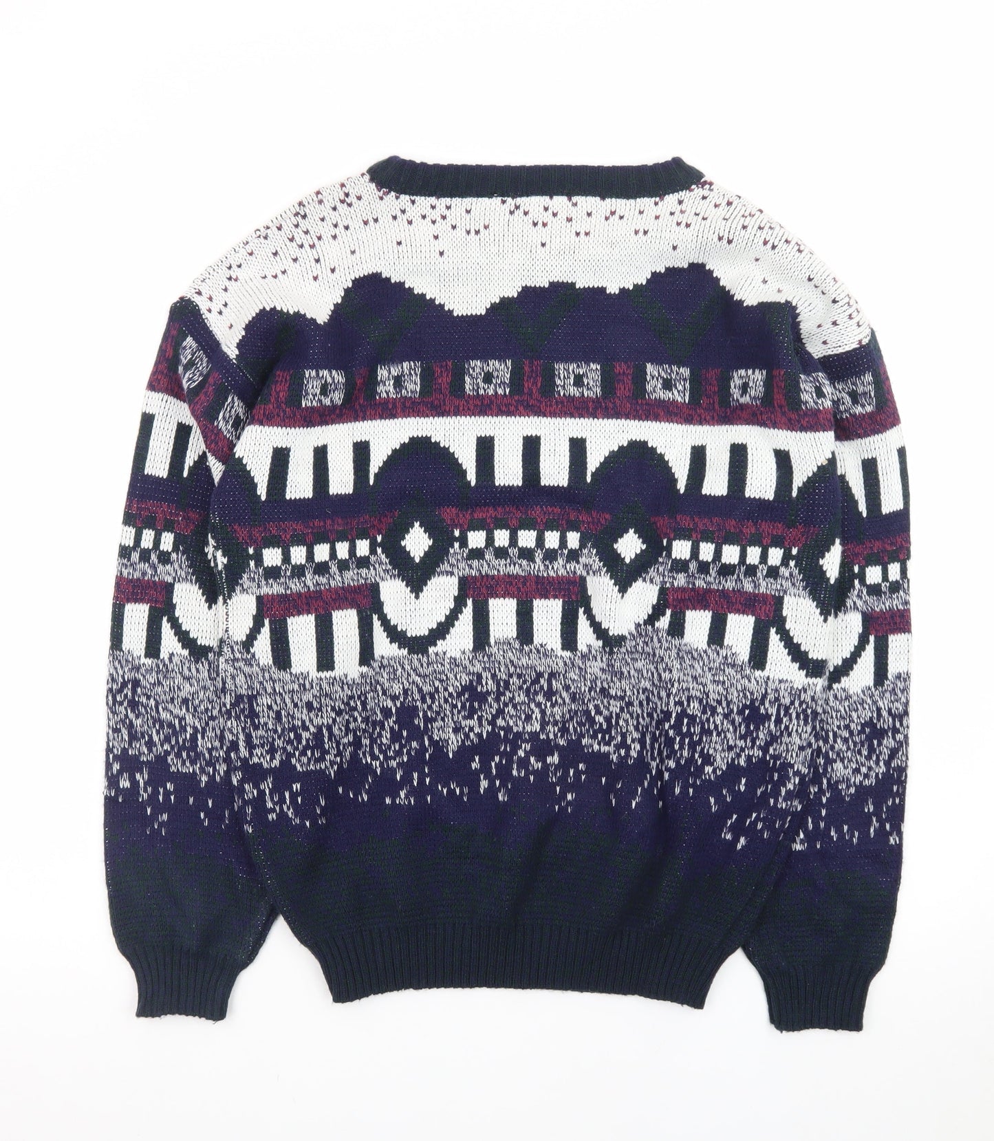Todays News Mens Multicoloured M Geometric Chunky Knit 80s Jumper