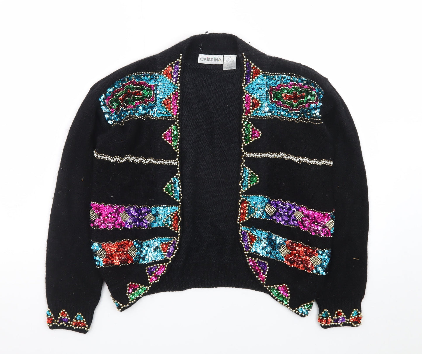 Cristina Women’s Black Beaded Sequin Silk Cardigan S Vintage