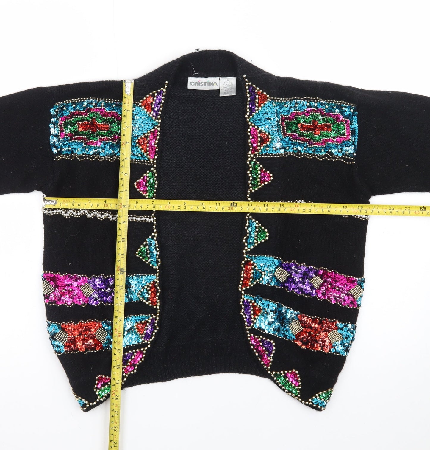 Cristina Women’s Black Beaded Sequin Silk Cardigan S Vintage