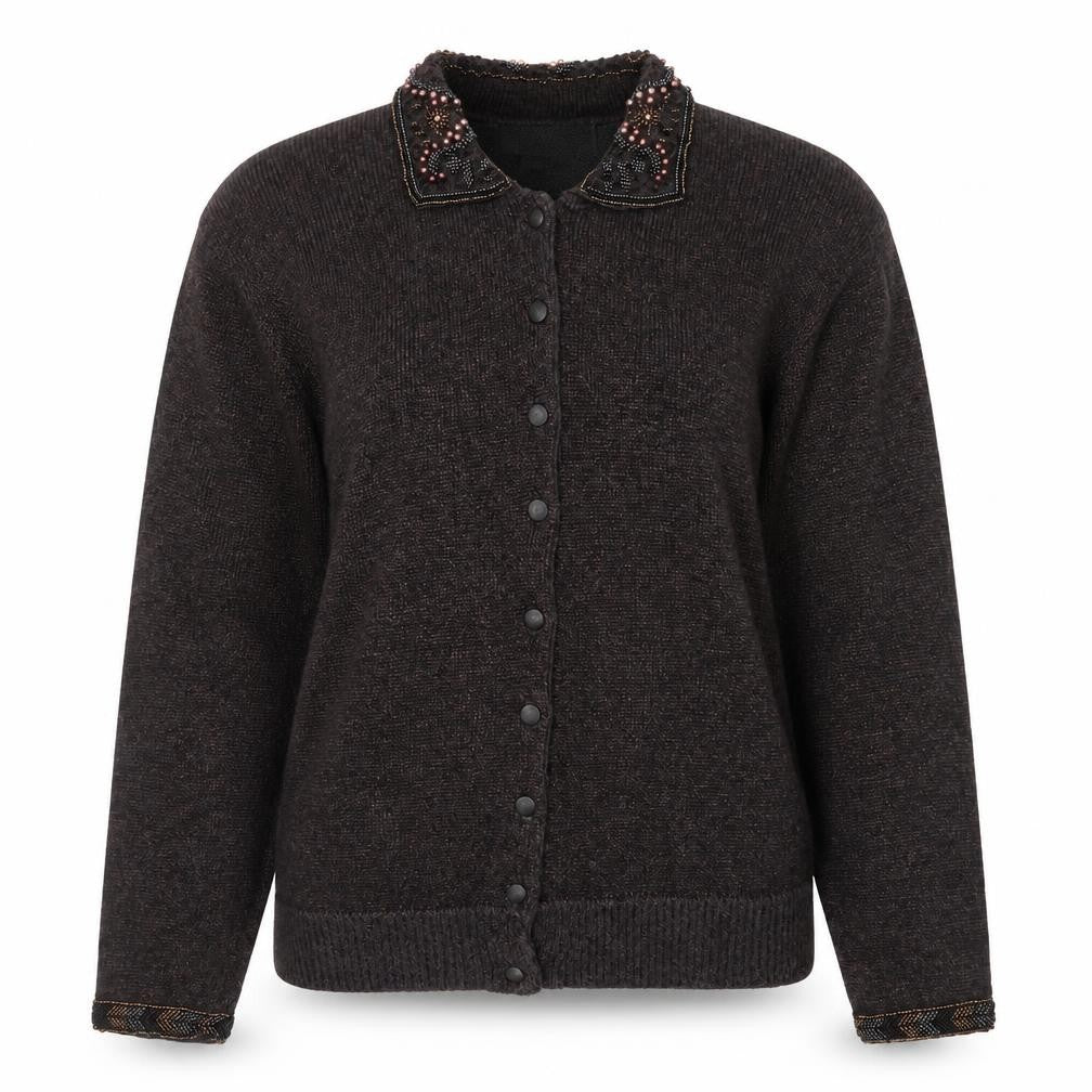 Principles Women’s Brown Beaded Collared Petite Cardigan M