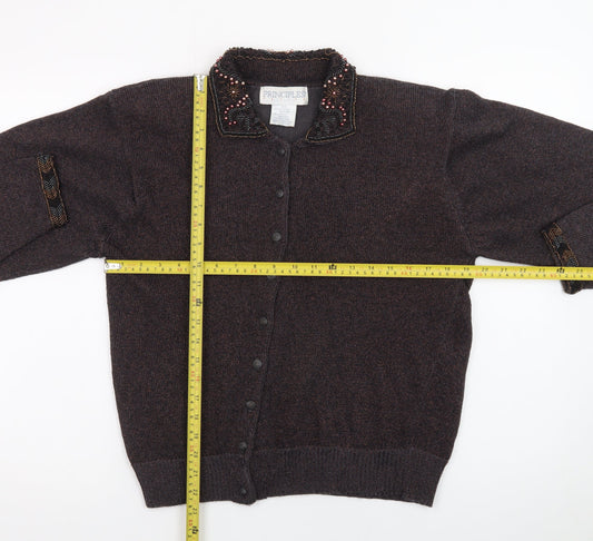 Principles Women’s Brown Beaded Collared Petite Cardigan M