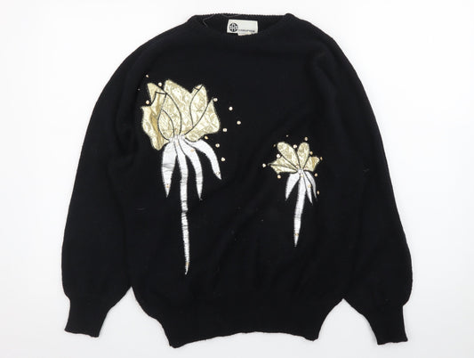 SRS International Women Black Gold Bow Pullover Jumper Size 12