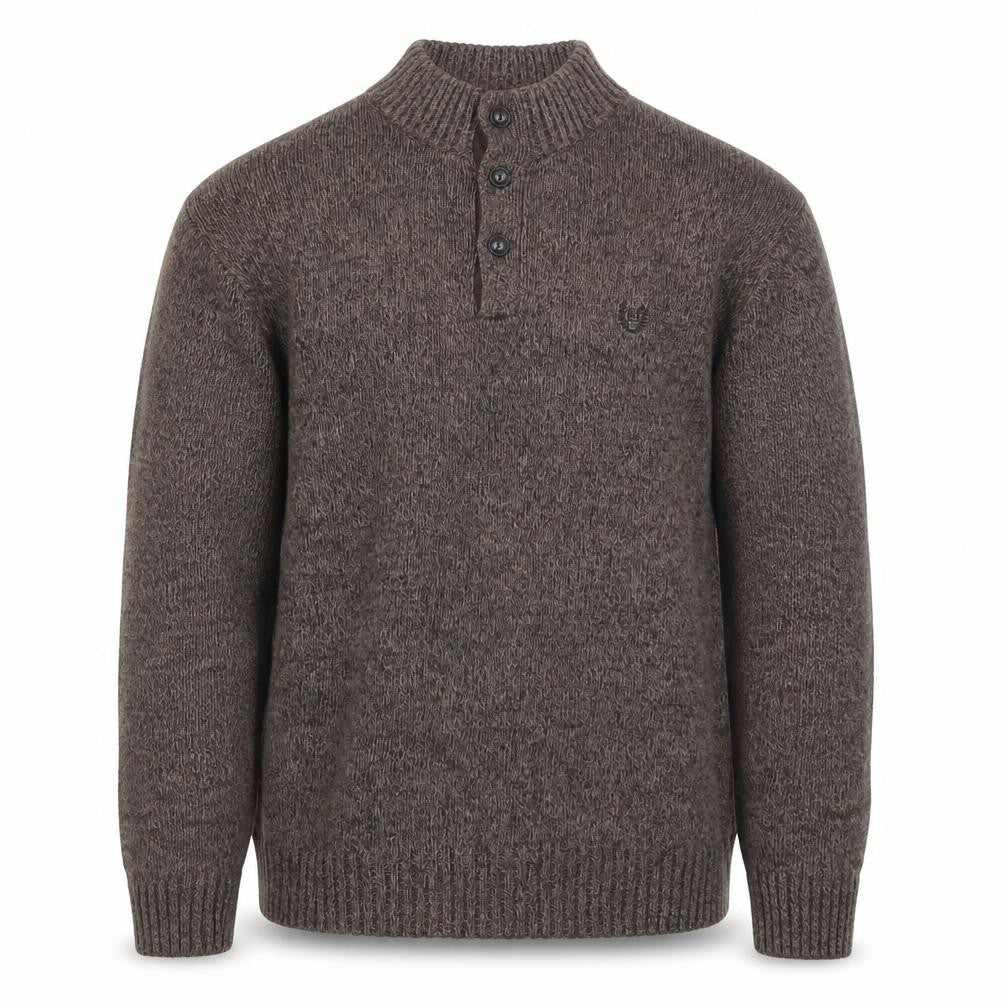 Chaps Men's Brown Cotton Henley Jumper Mock Neck Size L