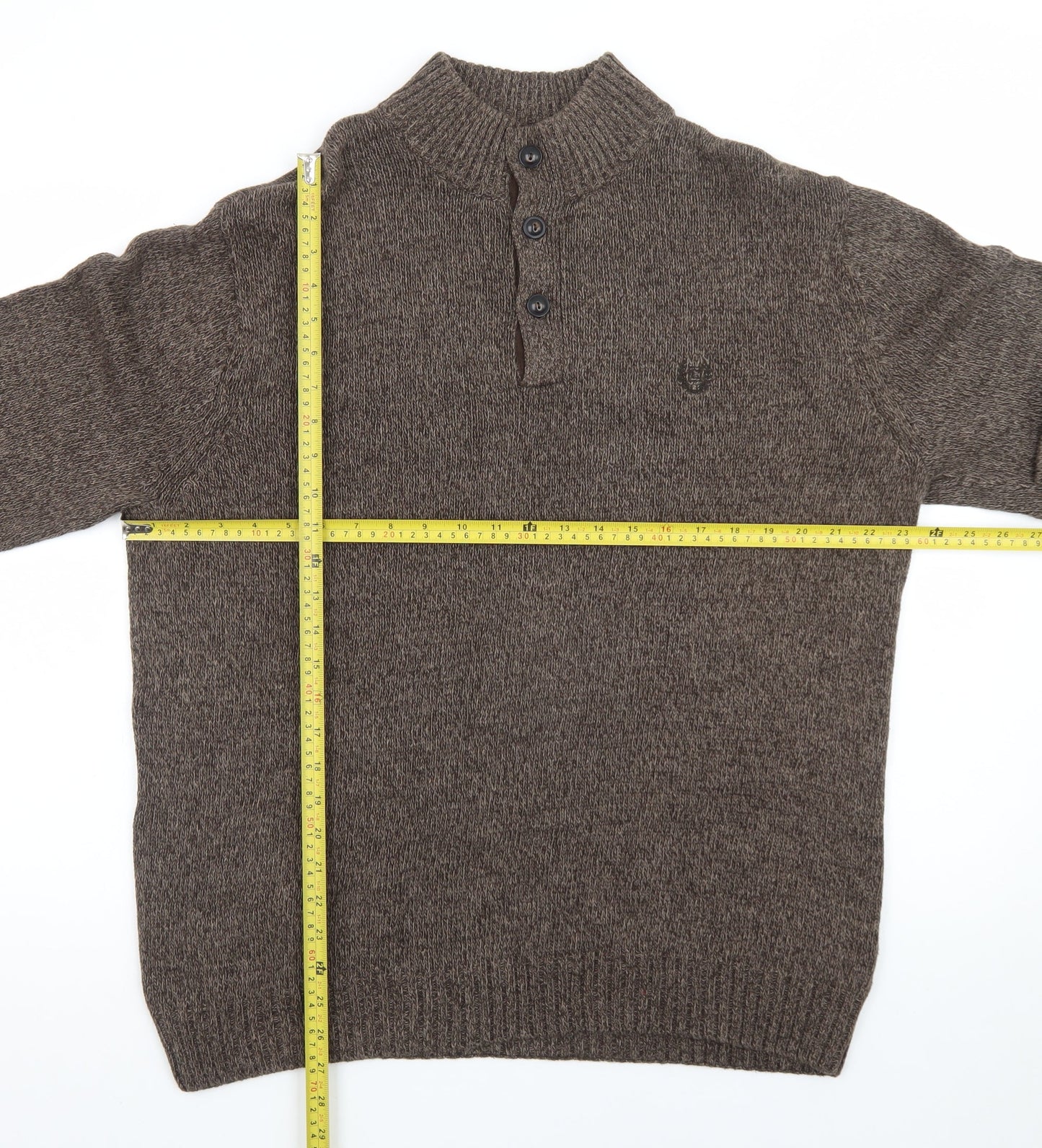Chaps Men's Brown Cotton Henley Jumper Mock Neck Size L