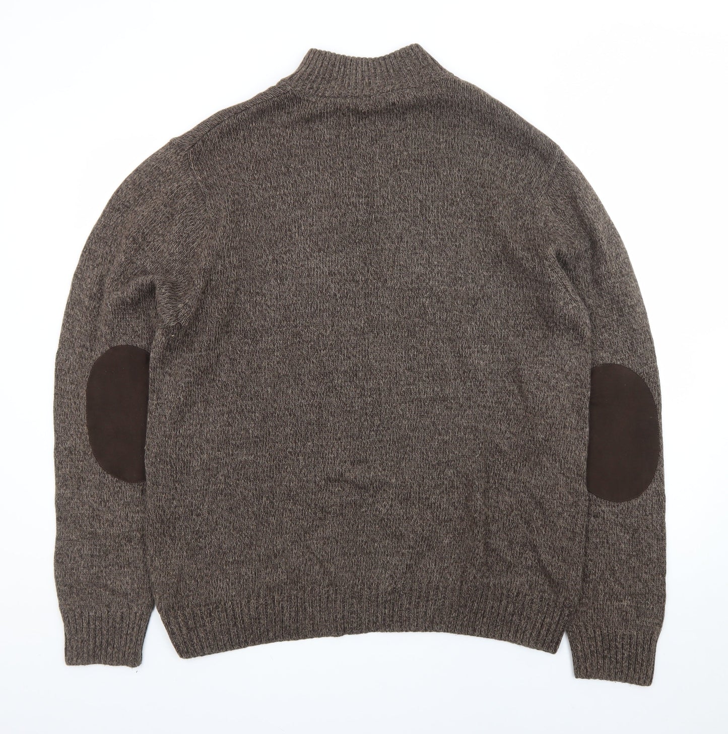 Chaps Men's Brown Cotton Henley Jumper Mock Neck Size L