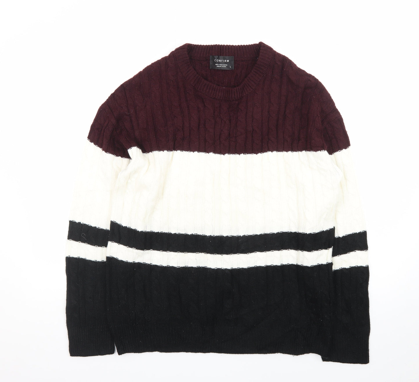 Confirm Men's Multicoloured Cable-Knit Pullover Jumper Size L