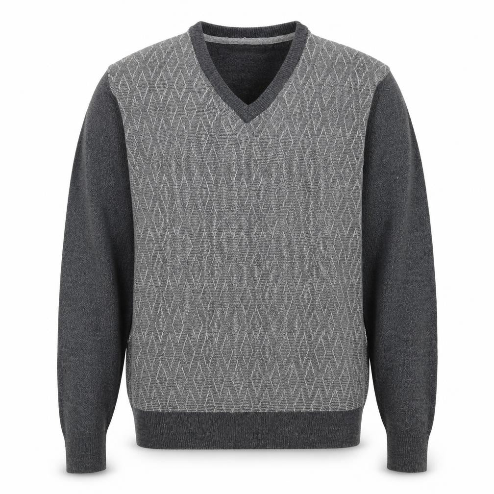 Weatherproof Men's Grey Argyle V-Neck Acrylic Jumper Size L