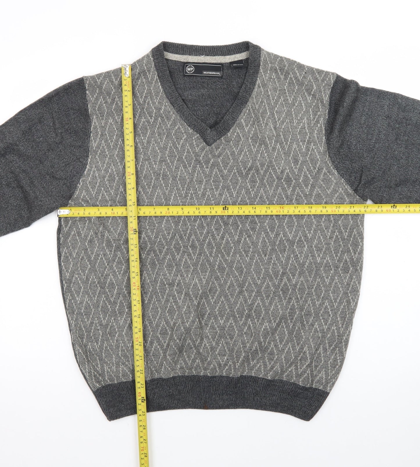Weatherproof Men's Grey Argyle V-Neck Acrylic Jumper Size L