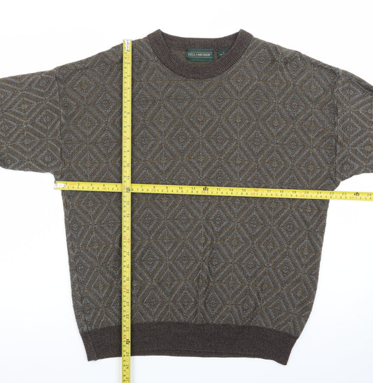 Hill & Archer Men's Brown Grey Diamond Pattern Acrylic Jumper Size L