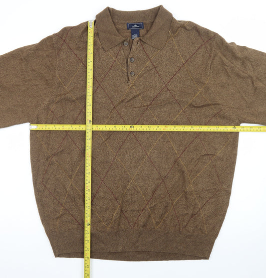 Dockers Mens Brown Argyle Collared Henley Jumper XL