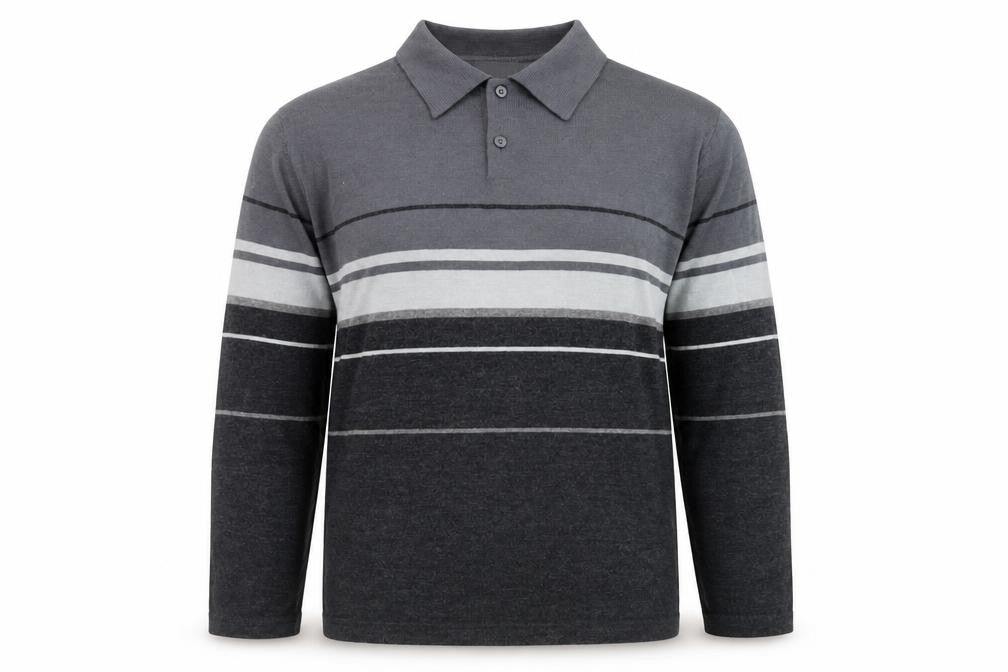 Covington Men Grey Striped Long Sleeve Merino Wool Blend Polo XL