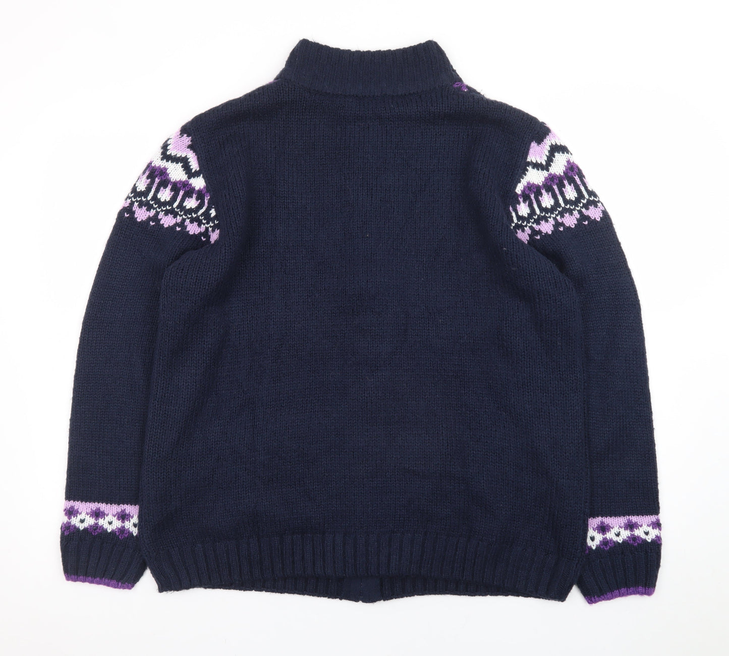 Isle Womens Blue Fair Isle Full Zip Knit Jumper Size L 18-20