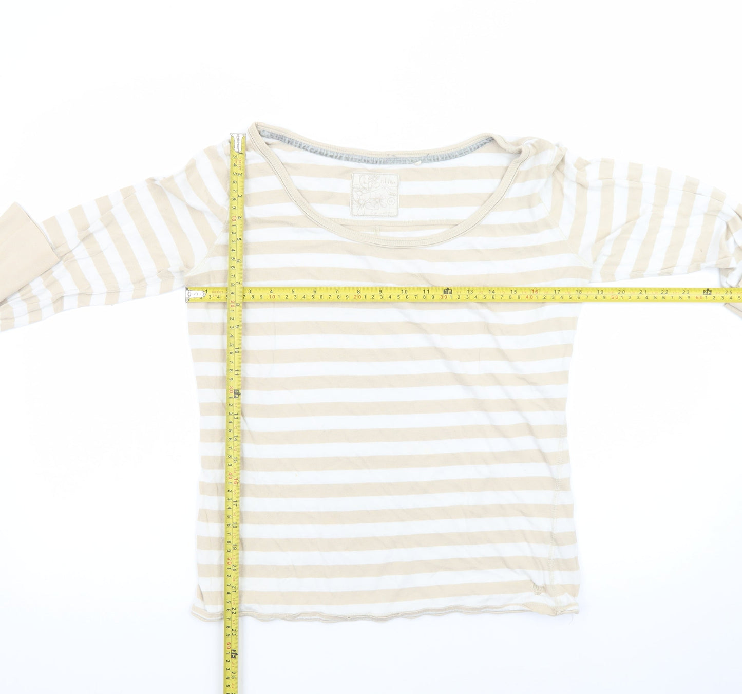 Fat Face Women's Beige Striped Long Sleeve Cotton T-Shirt Size 14