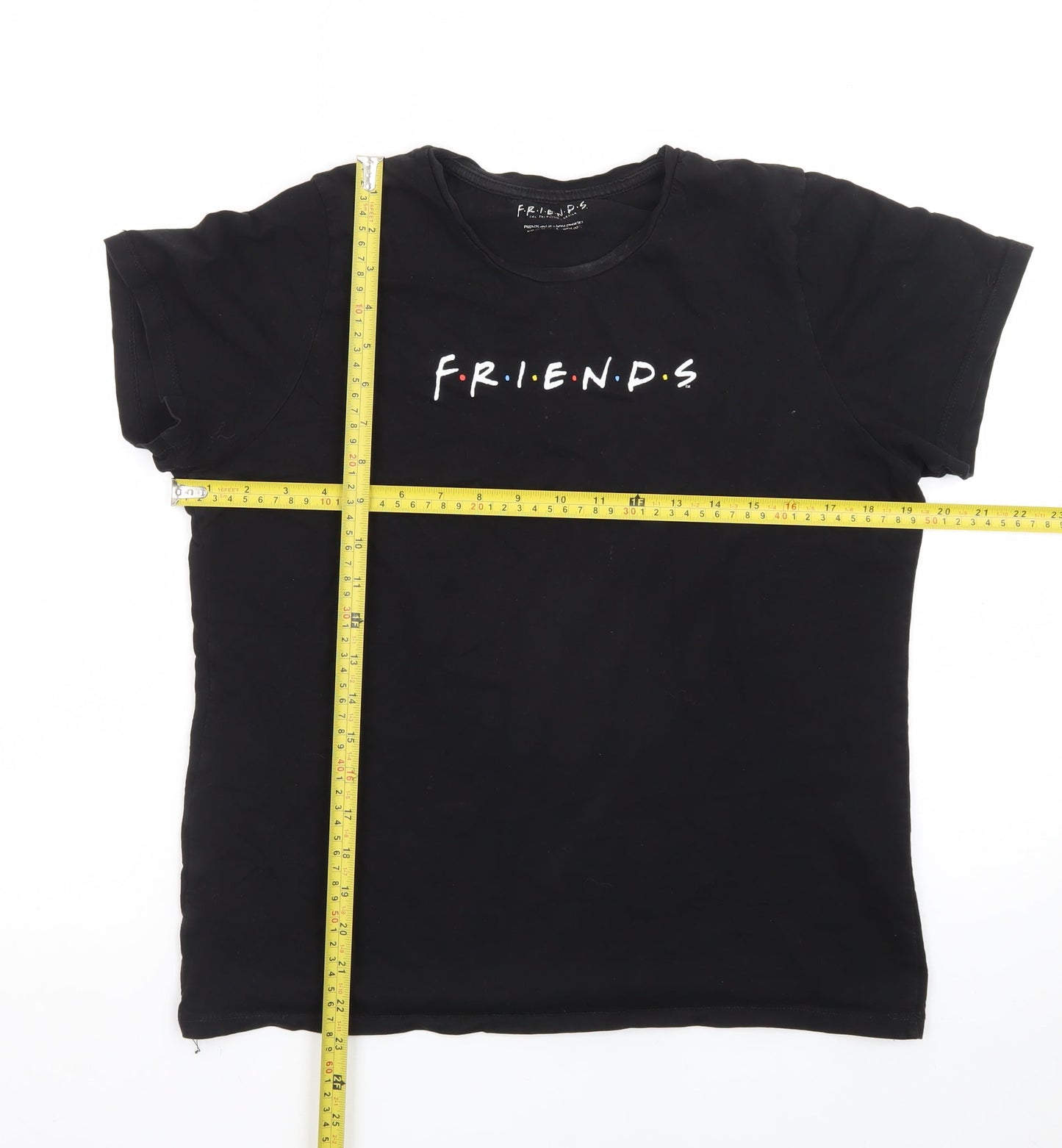 FRIENDS Womens Black Cotton T-Shirt Size 10 Short Sleeve Crew Neck