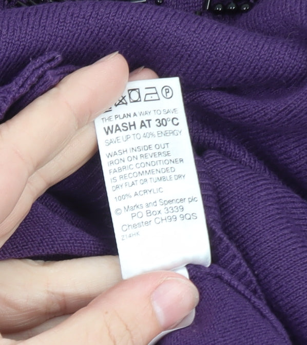 Marks and Spencer Women's Purple Beaded Crew Neck Cardigan Size 22
