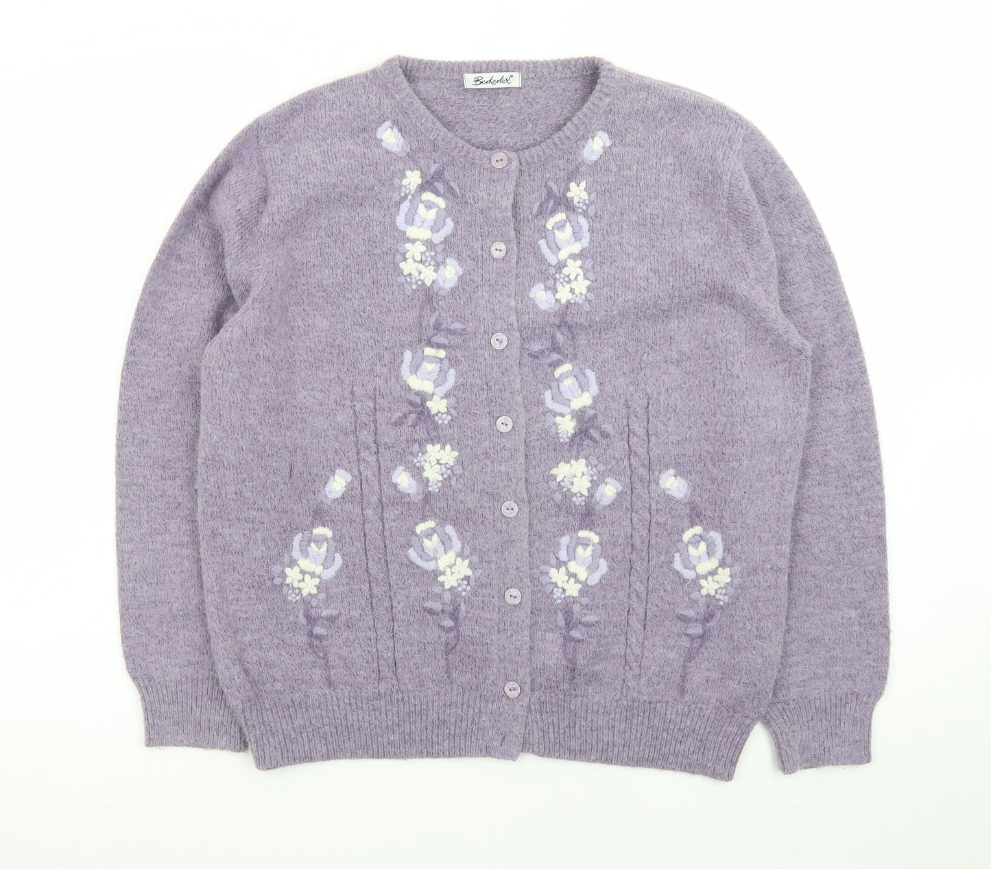 Berkertex Women Purple Floral Embroidered Cardigan Size 14-16
