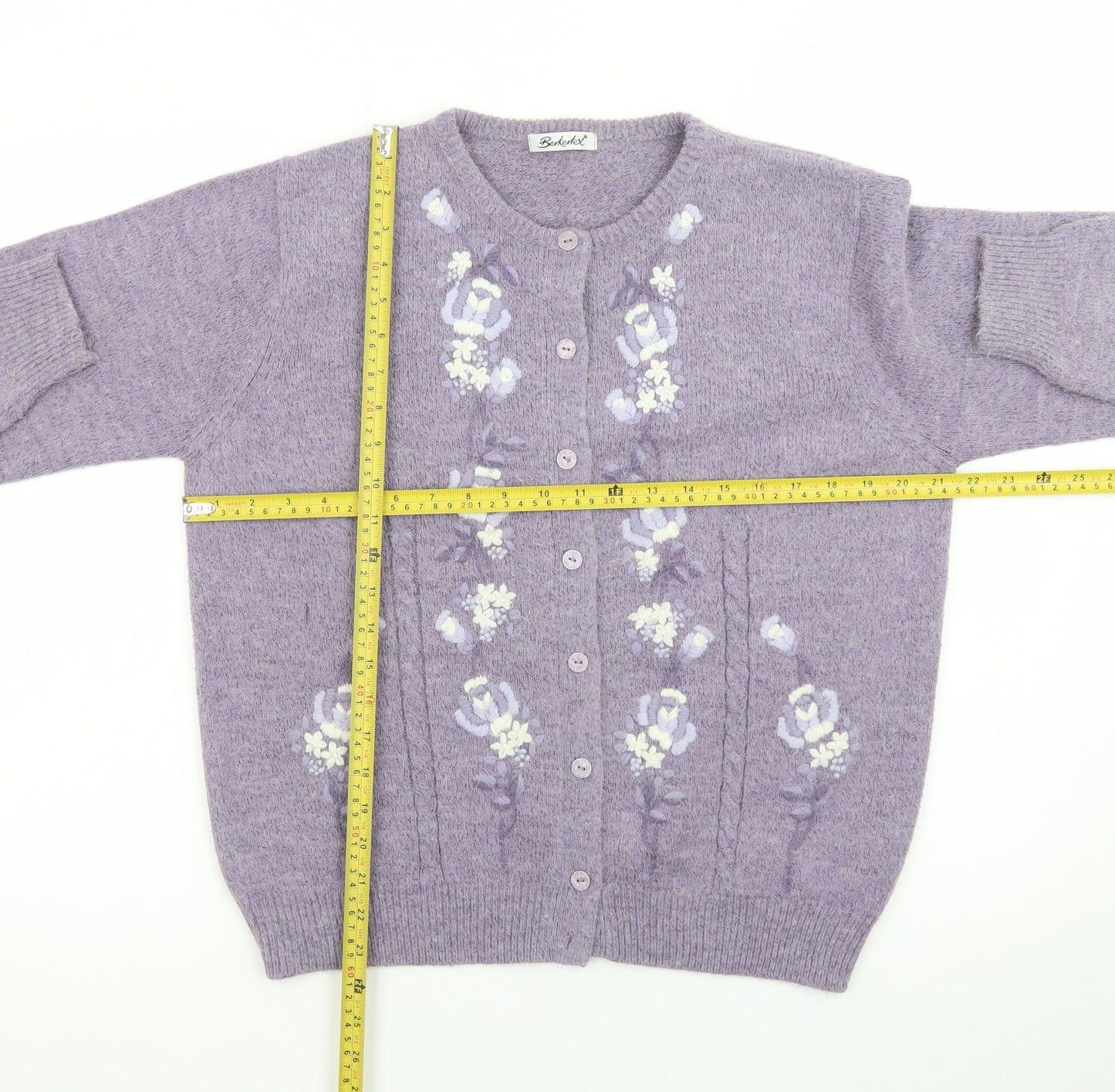 Berkertex Women Purple Floral Embroidered Cardigan Size 14-16