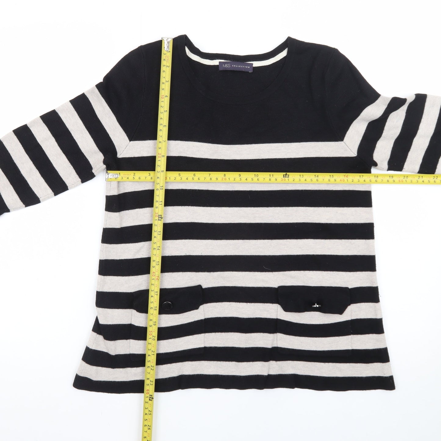 Marks and Spencer Women’s Black Striped Tunic Top UK 12 3/4 Sleeve