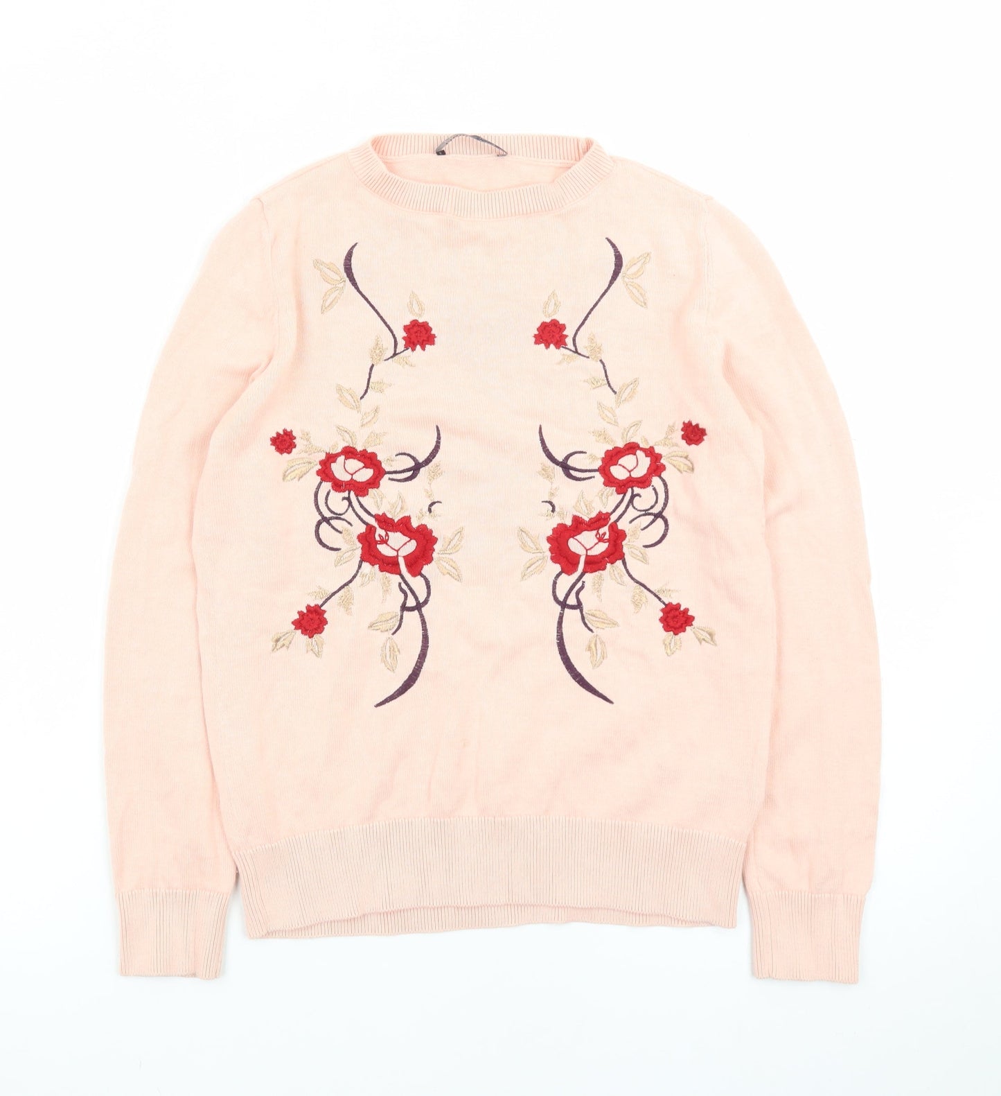 Marks and Spencer Women Pink Embroidered Cotton Jumper Size 6