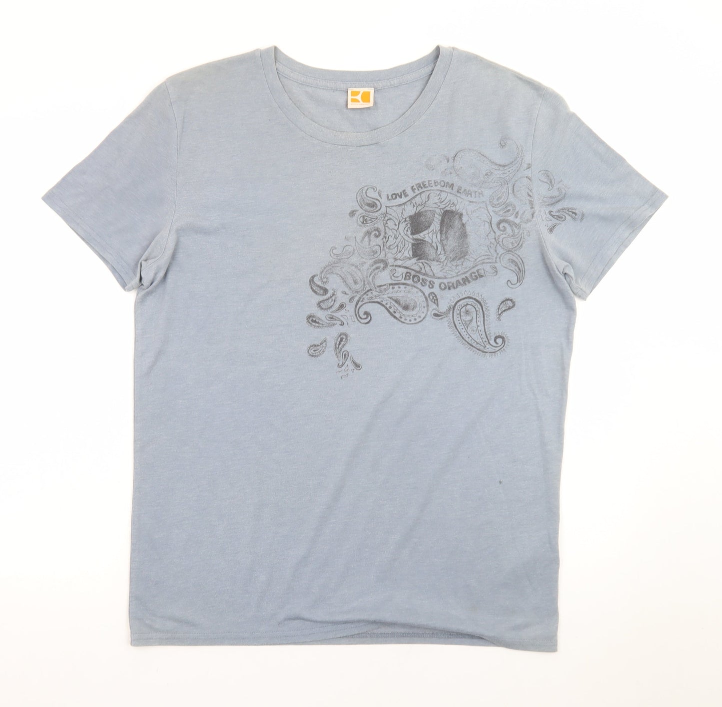 BOSS Orange Men's Blue Graphic Paisley Crew Neck Cotton T-Shirt M