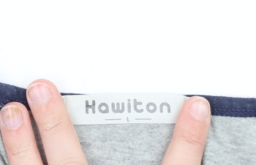 Hawiton Mens Grey Blue Henley Long Sleeve Cotton T-Shirt Size L