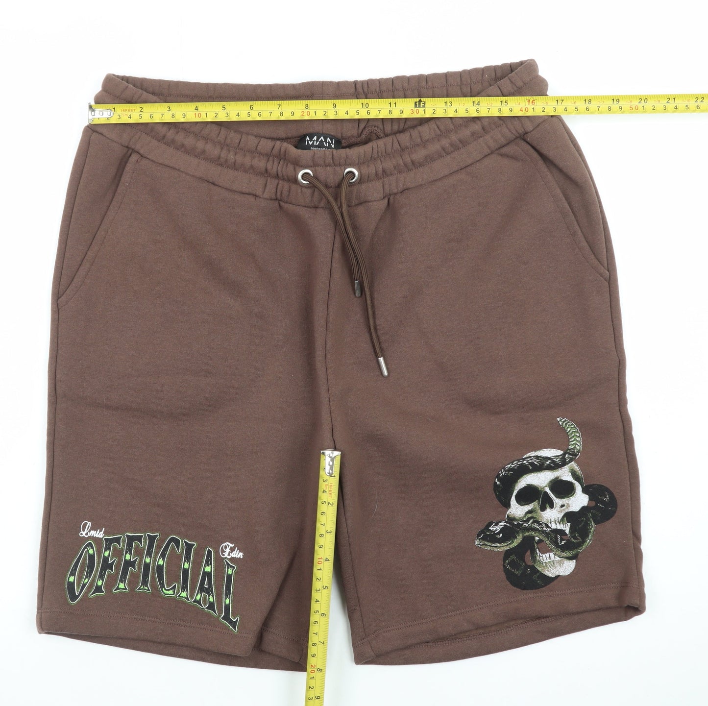 boohooMAN Men’s Brown Skull Graphic Sweat Shorts L Casual
