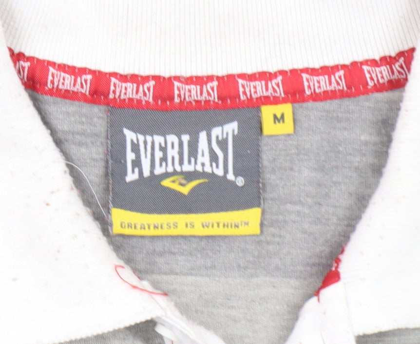 Everlast Men's Grey Striped Polo Shirt Size M Collared Sports Casual