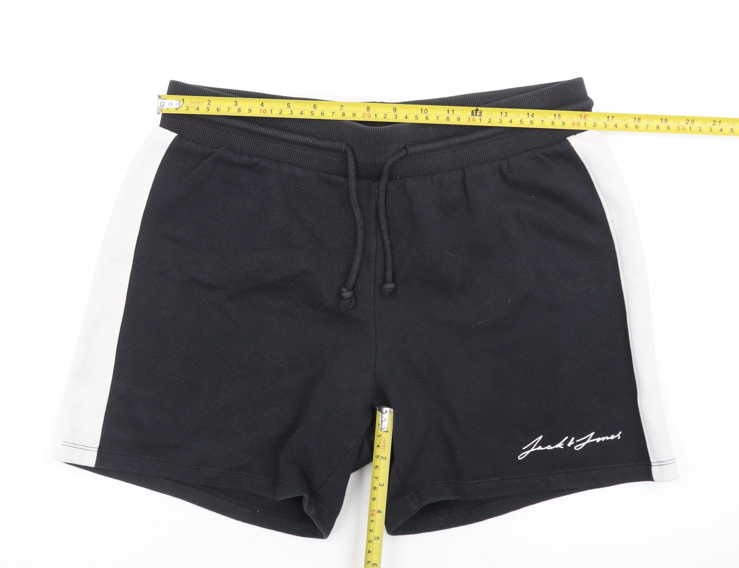 Jack & Jones Men's Black Sweat Shorts L Elastic Waist Casual