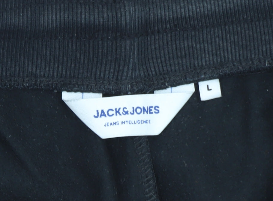 Jack & Jones Men's Black Sweat Shorts L Elastic Waist Casual