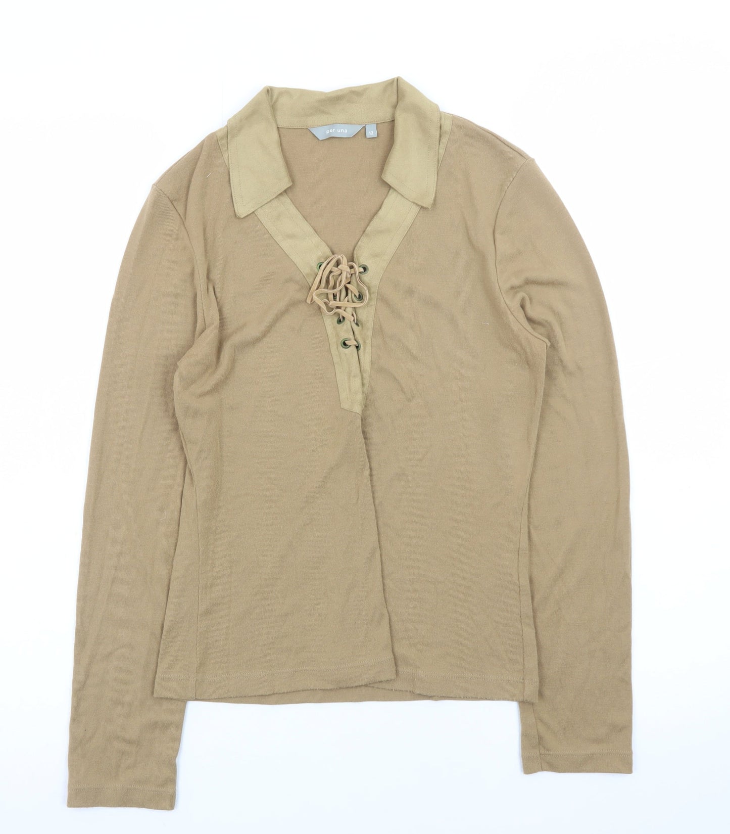 Marks and Spencer Per Una Women's Beige Lace Up Tunic Blouse Size 12