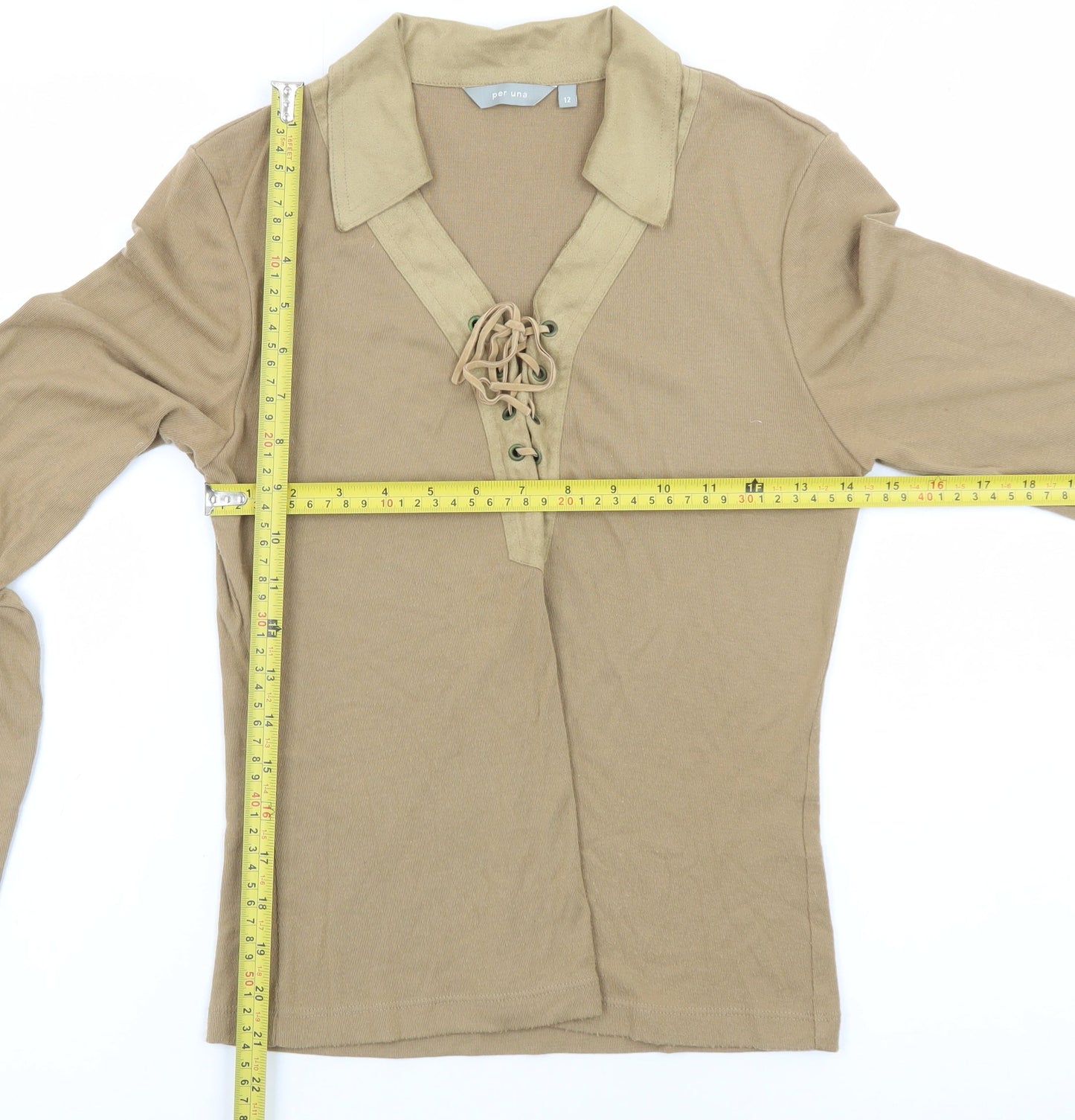 Marks and Spencer Per Una Women's Beige Lace Up Tunic Blouse Size 12