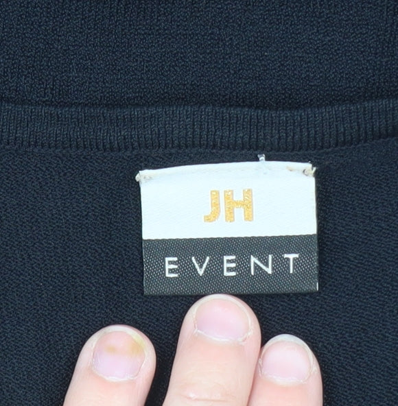 JH Event Women Black Beaded Short Sleeve Pullover Jumper Size 16