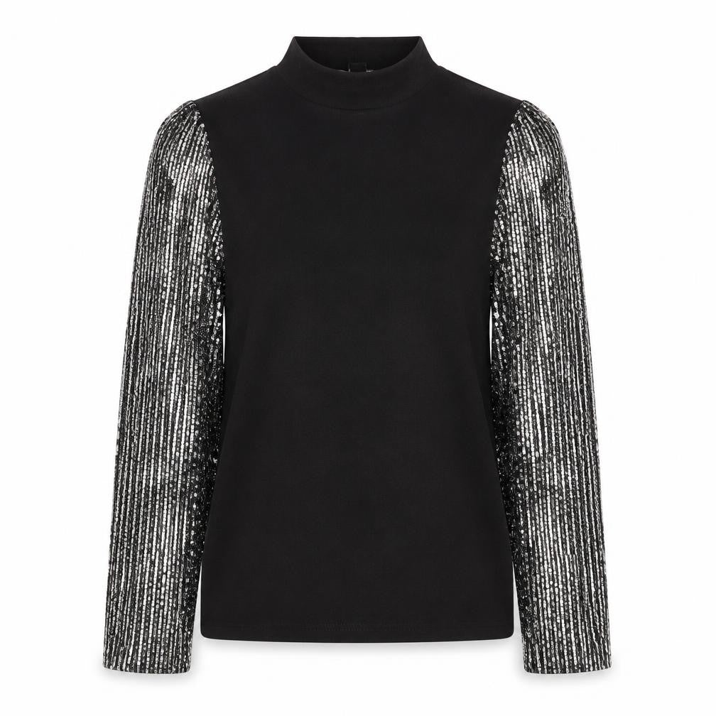 New Look Womens Black Sequin Sleeve High Neck Jumper Size 6