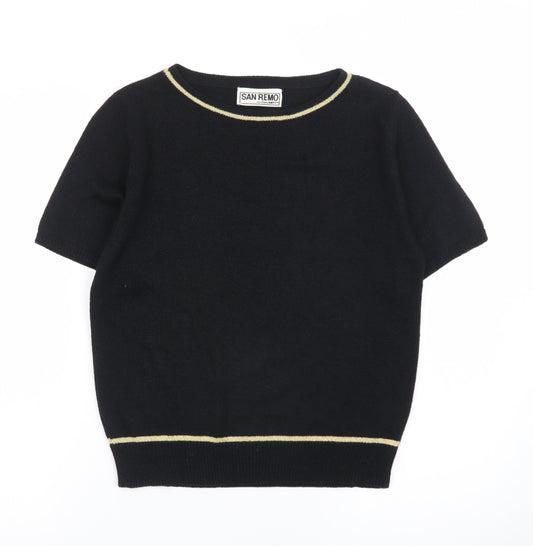 San Remo Women's Black Short Sleeve Pullover Jumper Size S Vintage Knit