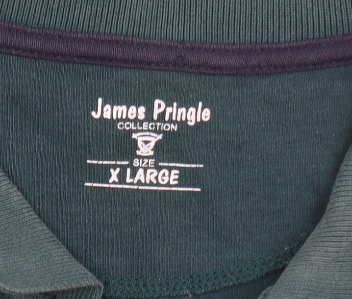 James Pringle Men's Green Long Sleeve Cotton Polo Shirt XL