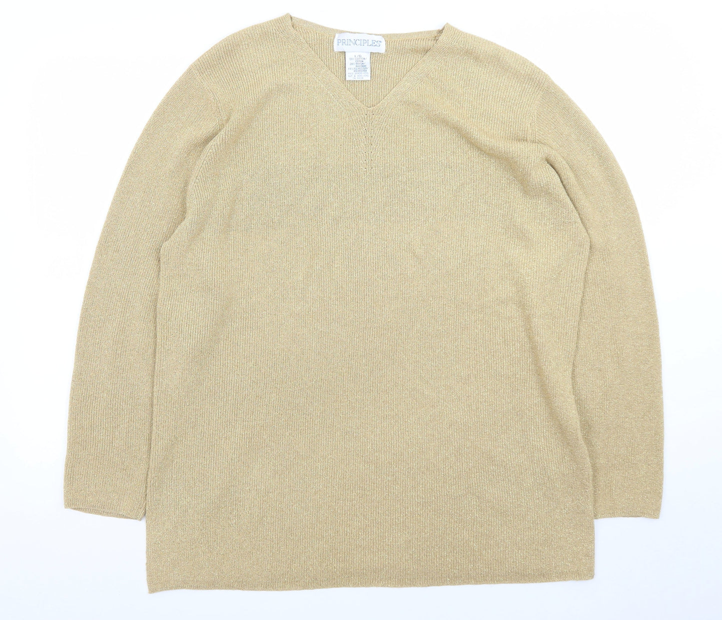 Principles Women Beige V-Neck Long Sleeve Pullover Jumper L