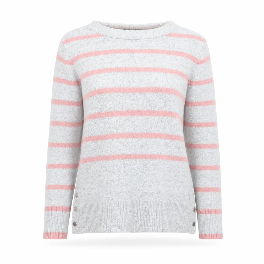 Oasis Women’s Grey Pink Striped Crew Neck Knit Jumper Size S