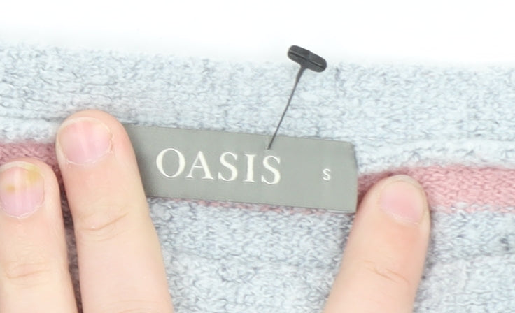 Oasis Women’s Grey Pink Striped Crew Neck Knit Jumper Size S