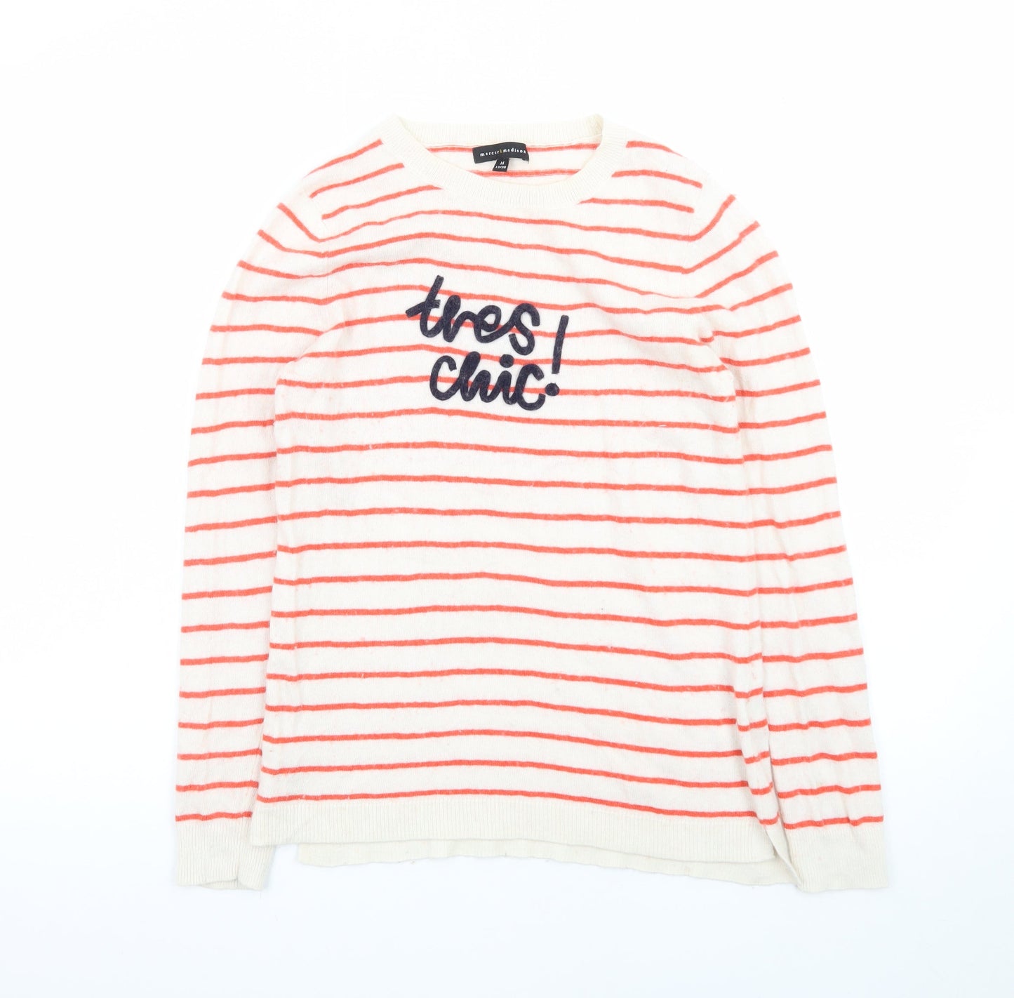 Mercer & Madison Womens White Red Striped Long Sleeve Knit Jumper Size 12