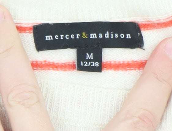 Mercer & Madison Womens White Red Striped Long Sleeve Knit Jumper Size 12