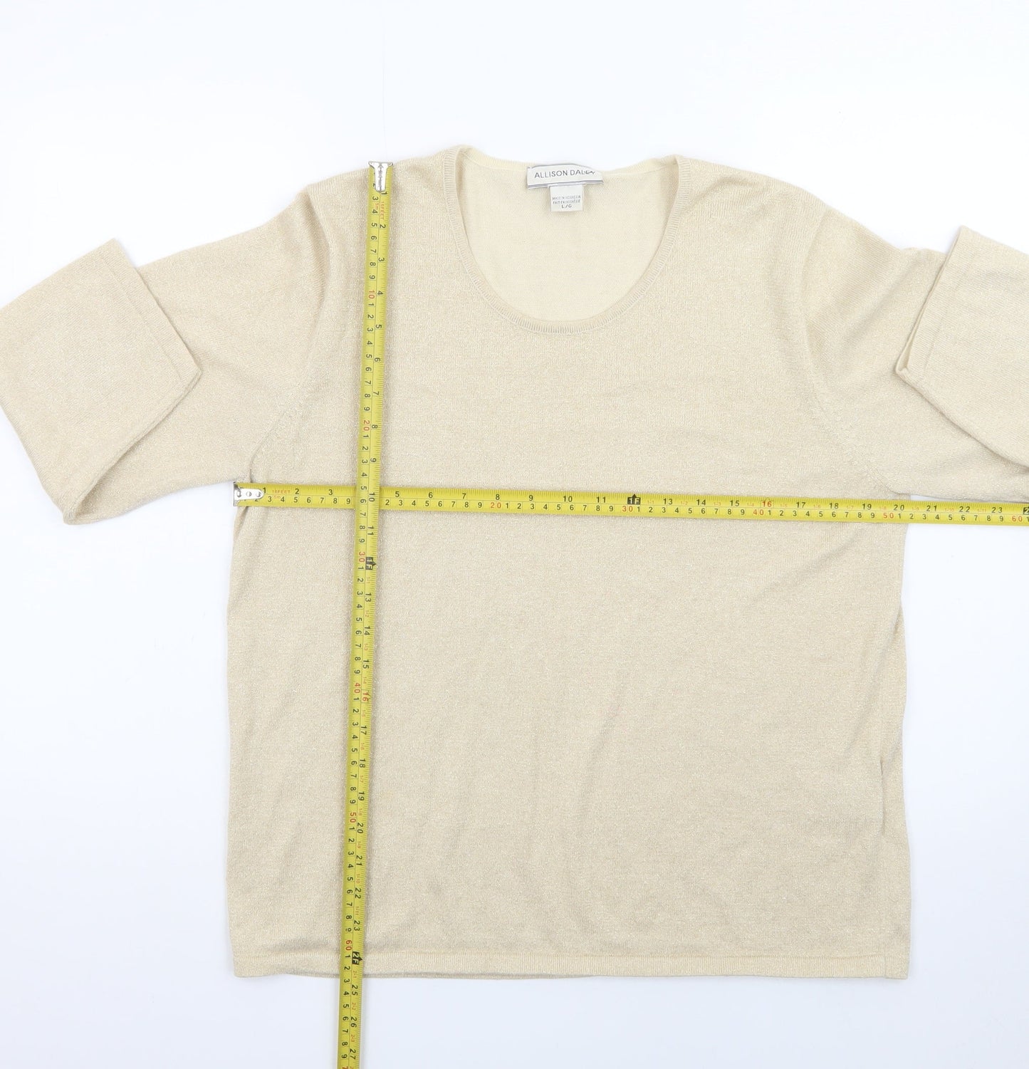 Allison Daley Women's Beige Knit Pullover Jumper L Scoop Neck