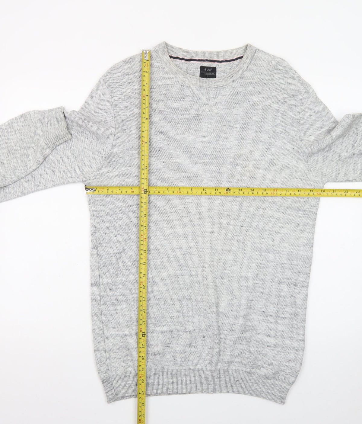 Close-up detail of ACW85 Men's Grey V-Neck Knit jumper, size M