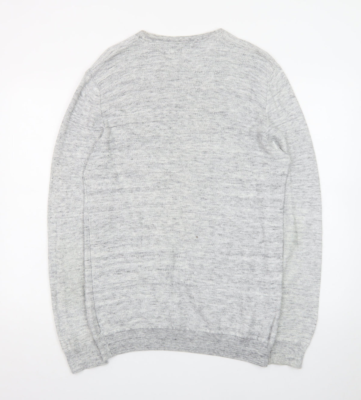 Brand and care label for ACW85 Men's Grey V-Neck Knit jumper, size M