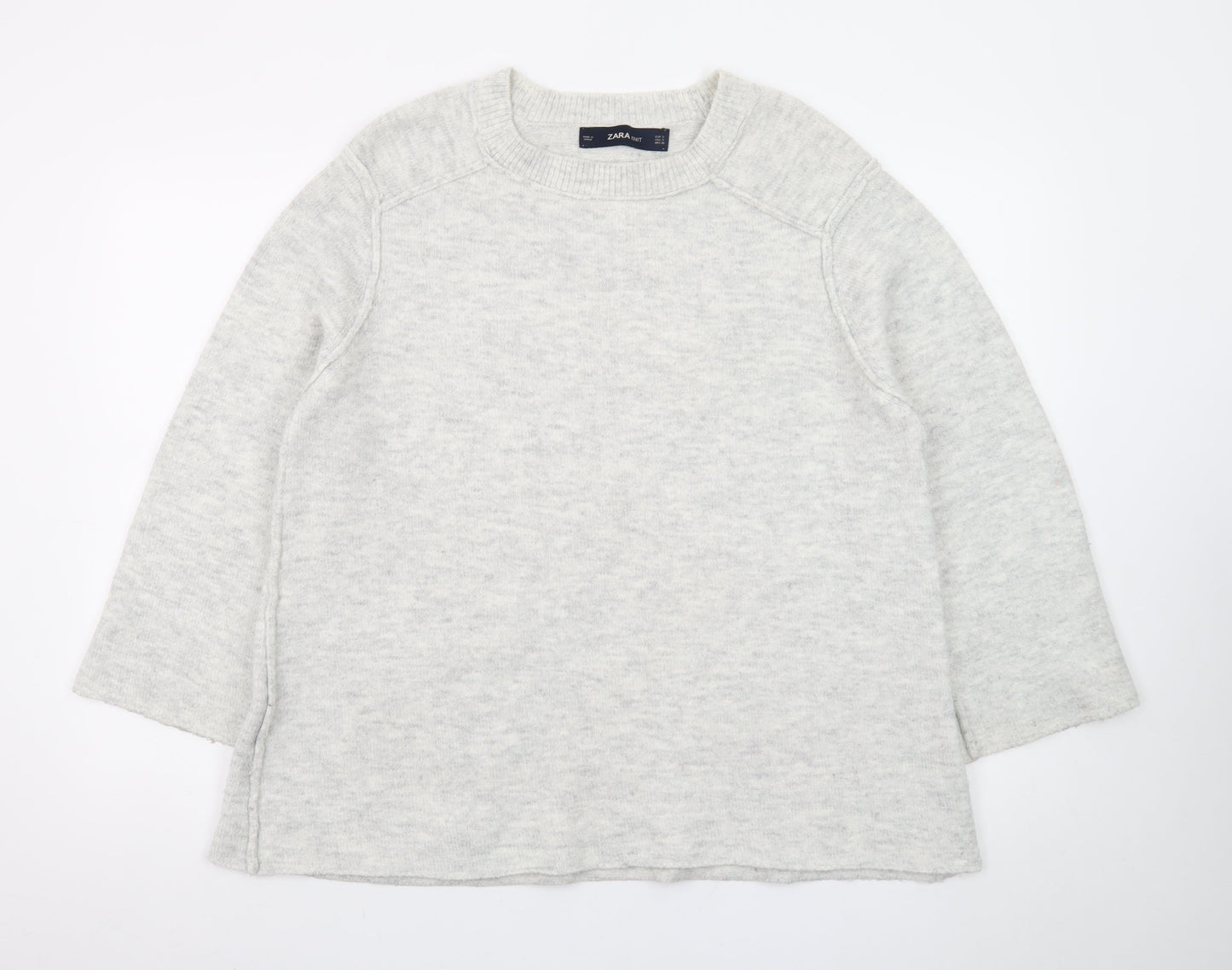 Zara Women Grey Wool Blend Knit Pullover Jumper Size S