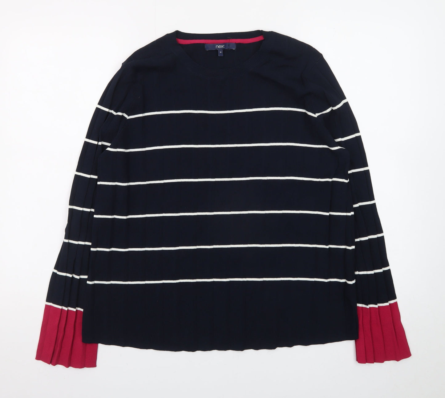 Next Women Navy Striped Long Sleeve Crew Neck Jumper Size 16
